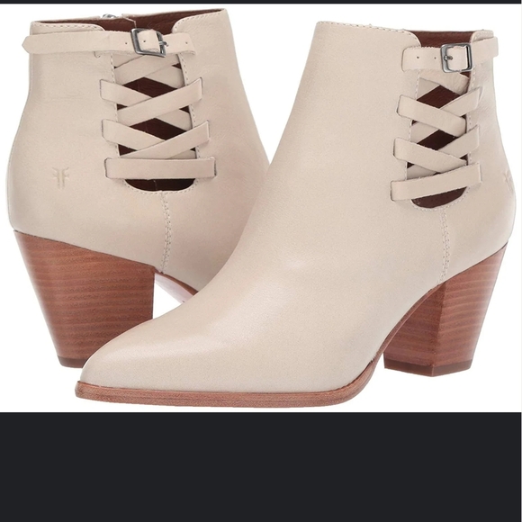 Frye Reed Strappy Ankle Bootie Cream leather 7.5 Bridle Detailing Gorgeous - Picture 1 of 10